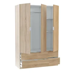 Garde-robe 3 portes Ababala, Armoire de chambre avec 3 portes et 2 tiroirs, Armoire à vêtements, 135x52h200 cm, Chêne