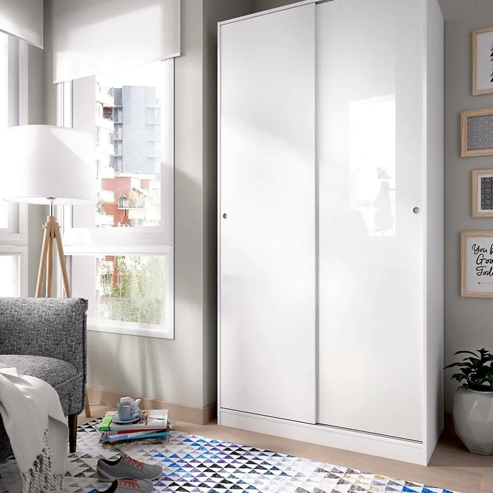 Garde-robe 2 portes Abigale, Cintre pour chambre à coucher, Armoire polyvalente, 100x50h204 cm, Blanc