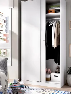 Garde-robe 2 portes Abigale, Cintre pour chambre à coucher, Armoire polyvalente, 100x50h204 cm, Blanc