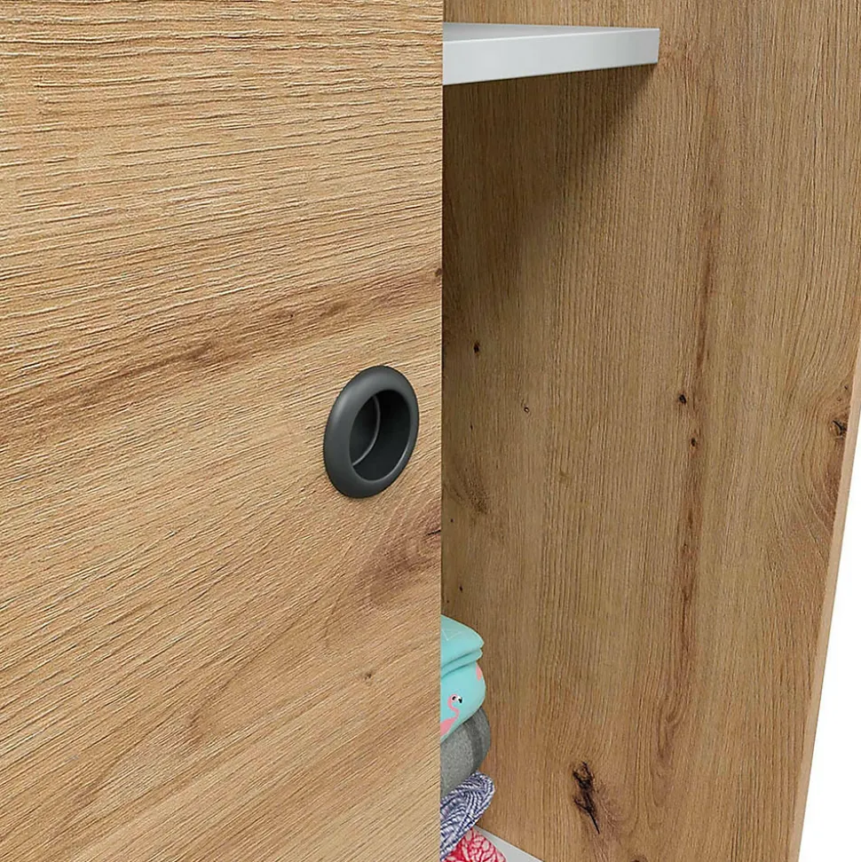 Garde-robe 2 portes Adrenalin, Armoire de chambre, Armoire avec 4 étagères et tringle à vêtements, 120x50h200 cm, Chêne Nodi