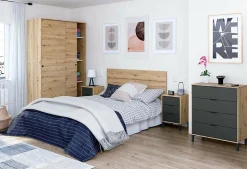 Garde-robe 2 portes Adrenalin, Armoire de chambre, Armoire avec 4 étagères et tringle à vêtements, 120x50h200 cm, Chêne Nodi