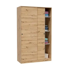 Garde-robe 2 portes Adrenalin, Armoire de chambre, Armoire avec 4 étagères et tringle à vêtements, 120x50h200 cm, Chêne Nodi