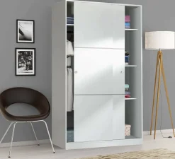 Garde-robe 2 portes Adrenalin, Armoire de chambre, Armoire avec 4 étagères et tringle à vêtements, 120x50h200 cm, Blanc