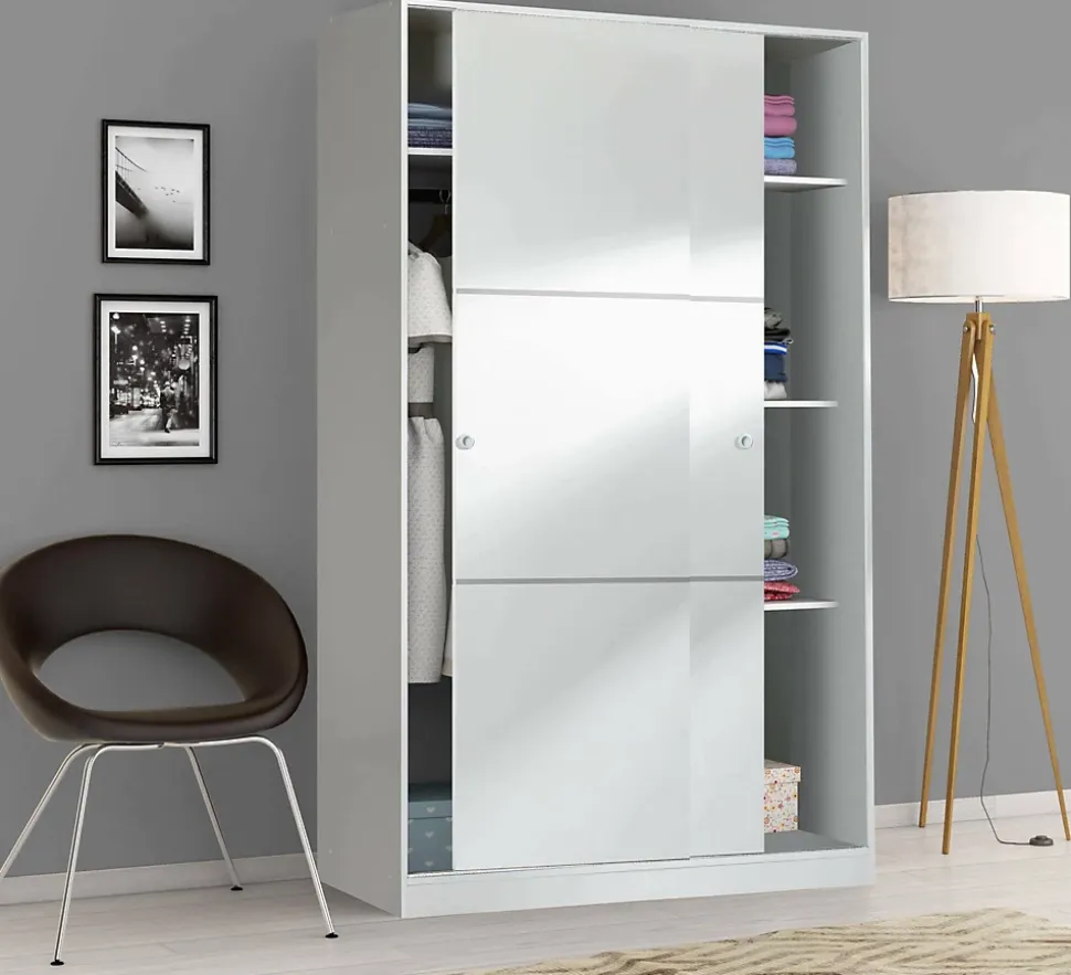 Garde-robe 2 portes Adrenalin, Armoire de chambre, Armoire avec 4 étagères et tringle à vêtements, 120x50h200 cm, Blanc