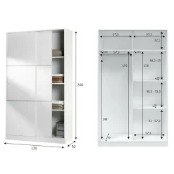 Garde-robe 2 portes Adrenalin, Armoire de chambre, Armoire avec 4 étagères et tringle à vêtements, 120x50h200 cm, Blanc