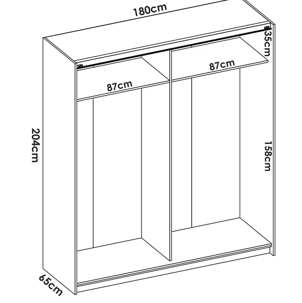 Garde-robe 2 portes Alias, Cintre pour chambre à coucher, Armoire polyvalente, 180x65h204 cm, Blanc