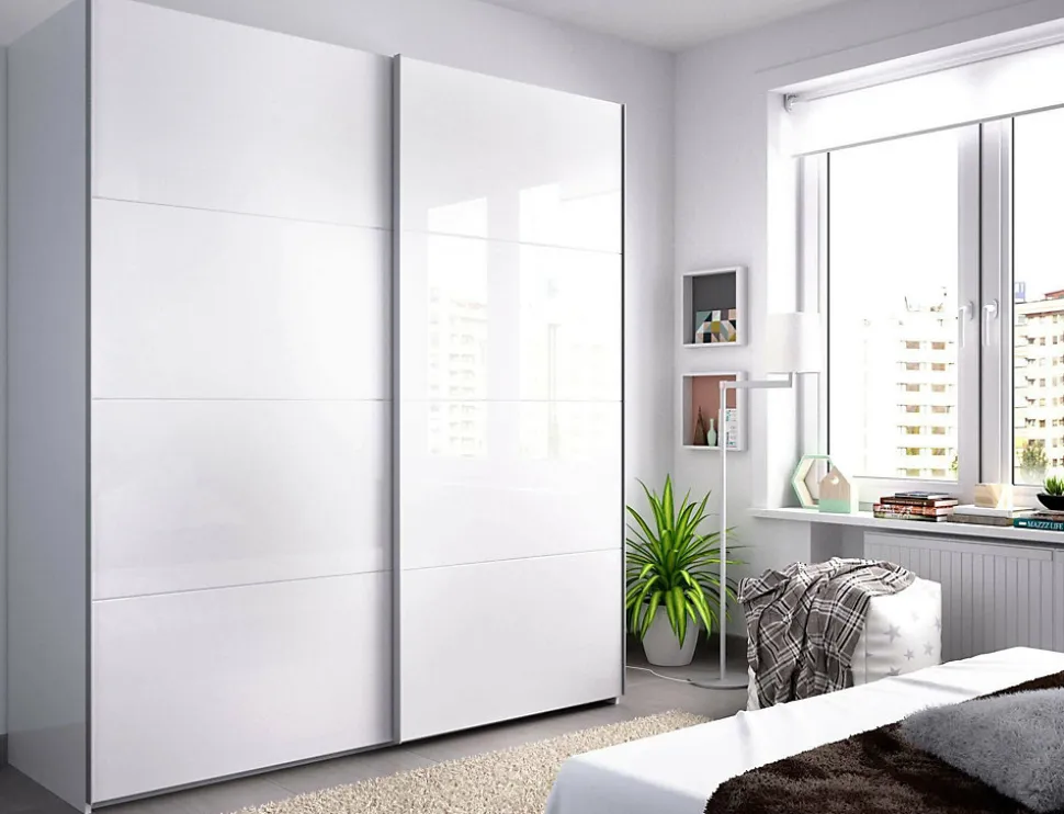 Garde-robe 2 portes Alias, Cintre pour chambre à coucher, Armoire polyvalente, 180x65h204 cm, Blanc