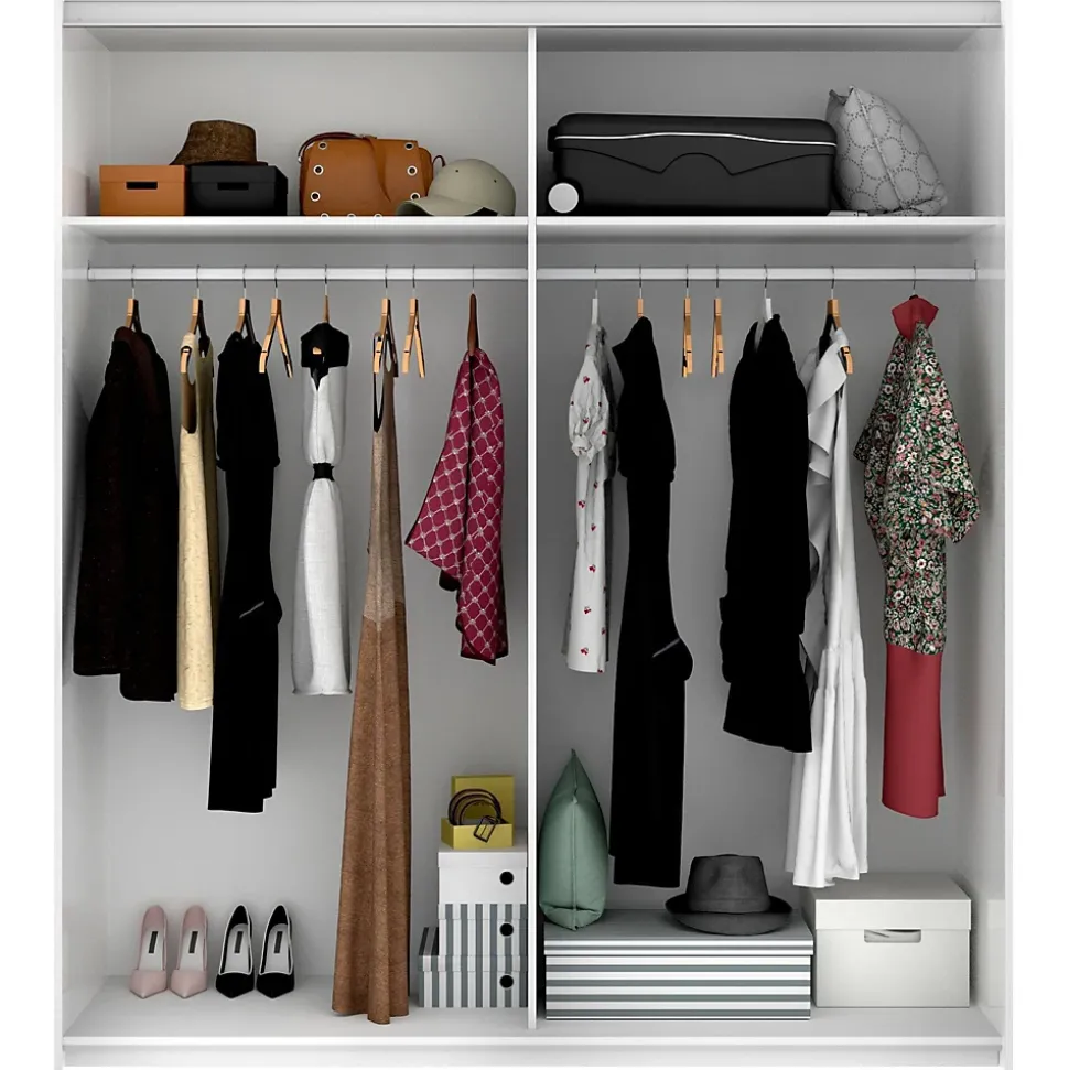 Garde-robe 2 portes Alias, Cintre pour chambre à coucher, Armoire polyvalente, 180x65h204 cm, Blanc