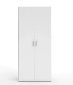 Garde-robe 2 portes Alibabba, Meubles de chambre, Penderie de plain-pied, Placard à vêtements, 77x49 h175 cm, Blanc