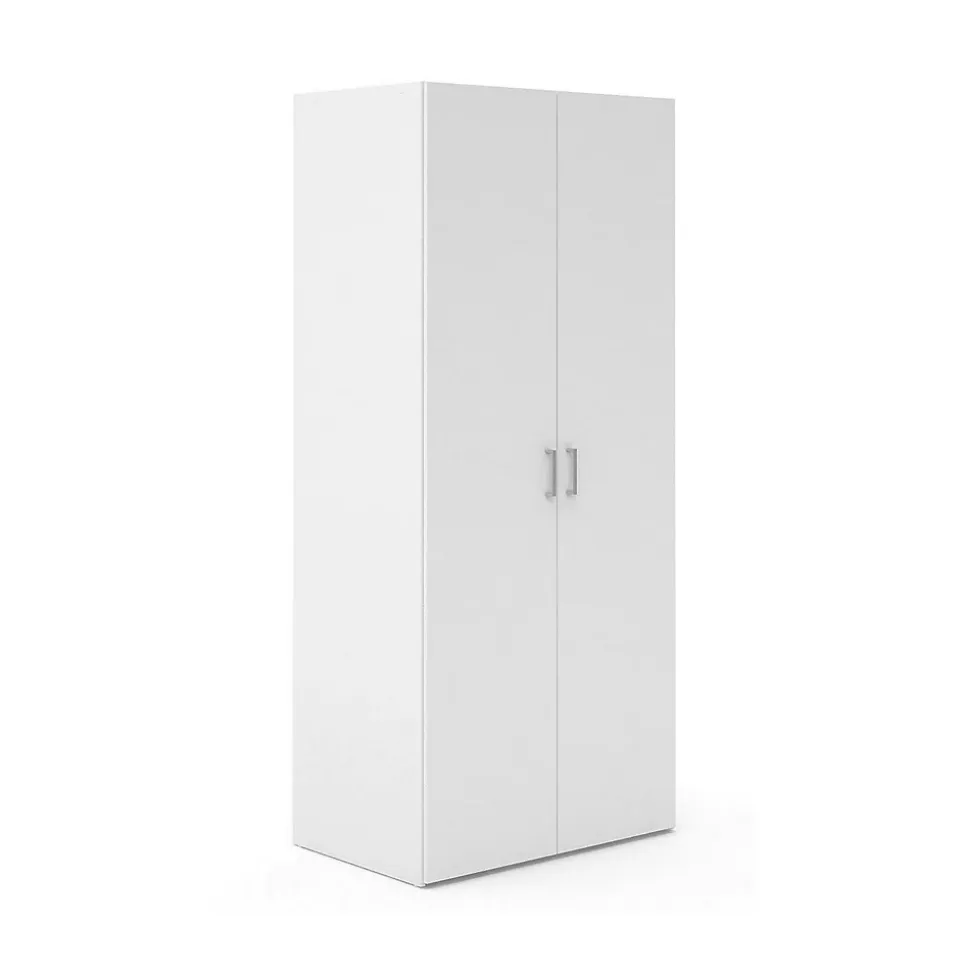 Garde-robe 2 portes Alibabba, Meubles de chambre, Penderie de plain-pied, Placard à vêtements, 77x49 h175 cm, Blanc