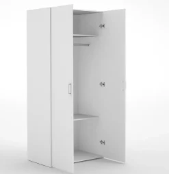 Garde-robe 2 portes Alibabba, Meubles de chambre, Penderie de plain-pied, Placard à vêtements, 77x49 h175 cm, Blanc
