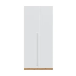 Garde-robe 2 portes Alpine, armoire de chambre, meuble avec 3 étagères et tringle à vêtements, 90x52h200 cm, chêne noueux et blanc