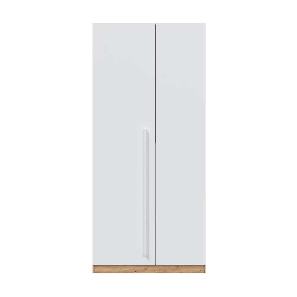 Garde-robe 2 portes Alpine, armoire de chambre, meuble avec 3 étagères et tringle à vêtements, 90x52h200 cm, chêne noueux et blanc