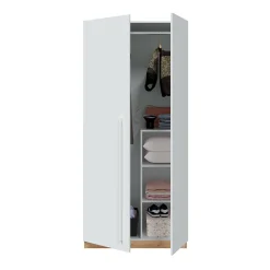 Garde-robe 2 portes Alpine, armoire de chambre, meuble avec 3 étagères et tringle à vêtements, 90x52h200 cm, chêne noueux et blanc