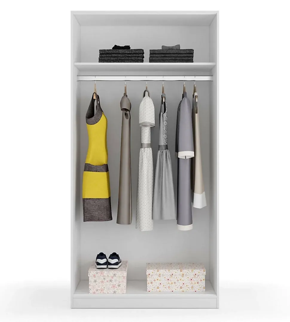 Garde-robe 2 portes Alt, armoire de chambre, armoire avec étagère et tringle à vêtements, 100x50h200 cm, blanc