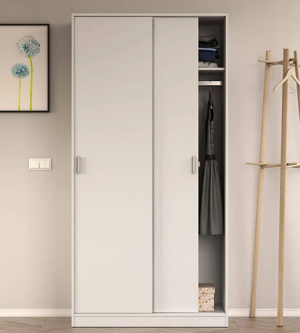 Garde-robe 2 portes Alt, armoire de chambre, armoire avec étagère et tringle à vêtements, 100x50h200 cm, blanc