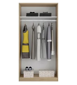 Garde-robe 2 portes Alt, armoire de chambre, armoire avec étagère et tringle à vêtements, 100x50h200 cm, chêne
