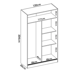Garde-robe 2 portes Alyson, Cintre pour chambre à coucher, Armoire à portes coulissantes, 120x50h204 cm, Blanc et Chêne