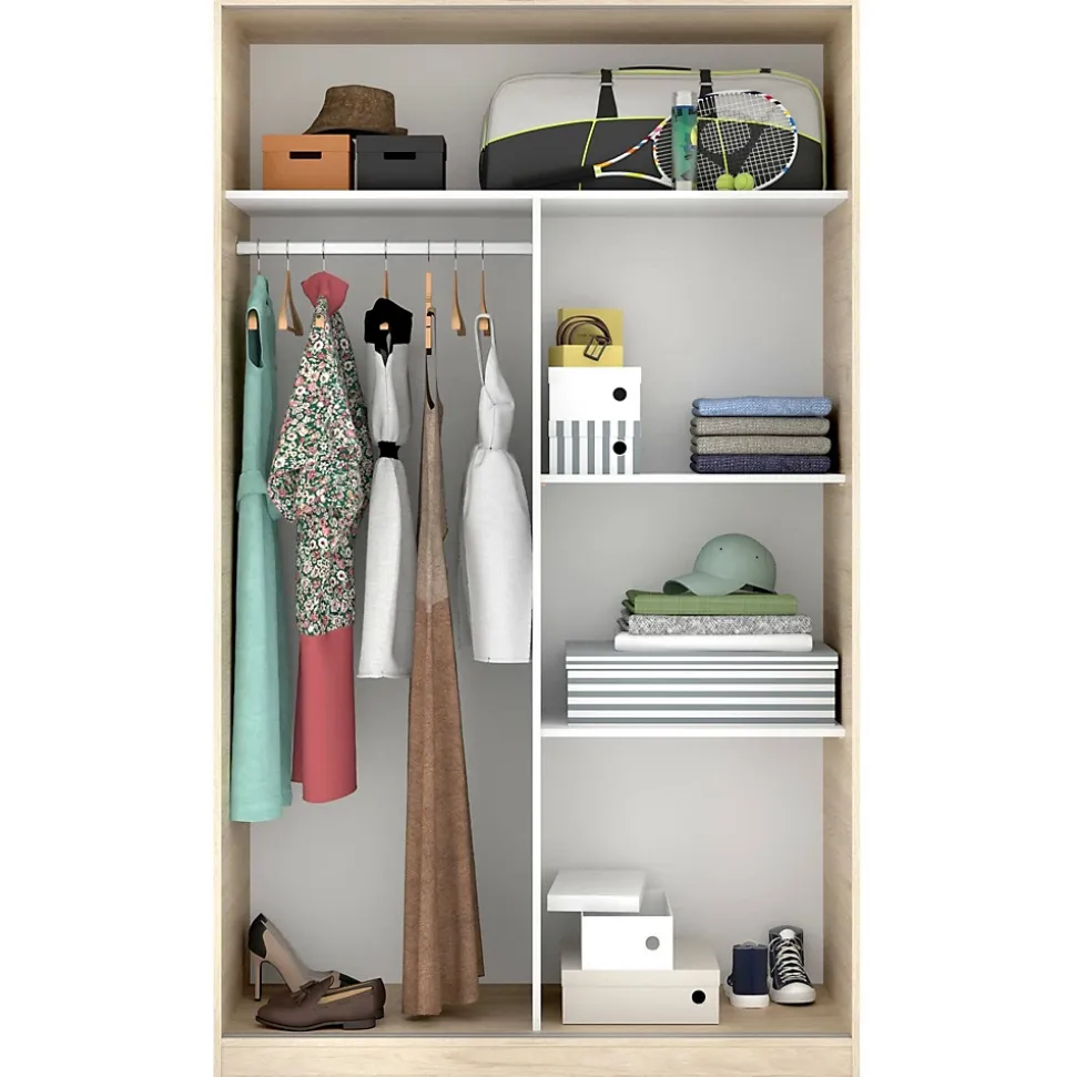 Garde-robe 2 portes Alyson, Cintre pour chambre à coucher, Armoire à portes coulissantes, 120x50h204 cm, Blanc et Chêne