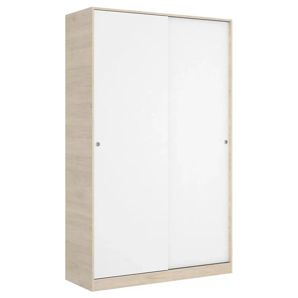 Garde-robe 2 portes Alyson, Cintre pour chambre à coucher, Armoire à portes coulissantes, 120x50h204 cm, Blanc et Chêne
