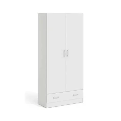 Garde-robe 2 portes Amylya, Meubles de chambre, Penderie de plain-pied, Placard à vêtements, 79x36 h170 cm, Blanc