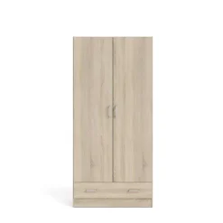 Garde-robe 2 portes Amylya, Meubles de chambre, Penderie de plain-pied, Placard à vêtements, 79x36 h170 cm, Chêne