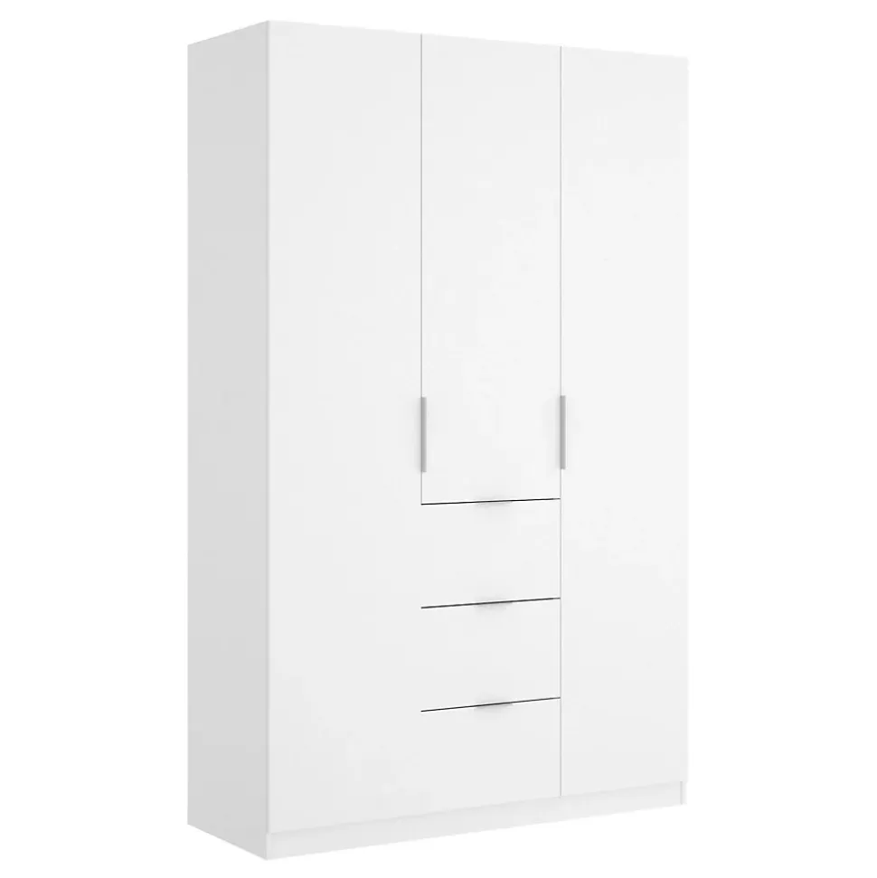Garde-robe 3 portes Anabela, Cintre pour chambre à coucher, armoire 3 tiroirs, 135x52h204 cm, Blanc
