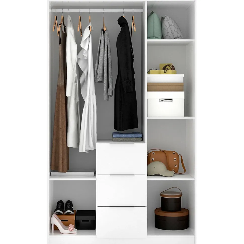 Garde-robe 3 portes Anabela, Cintre pour chambre à coucher, armoire 3 tiroirs, 135x52h204 cm, Blanc