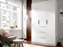 Garde-robe 3 portes Anabela, Cintre pour chambre à coucher, armoire 3 tiroirs, 135x52h204 cm, Blanc