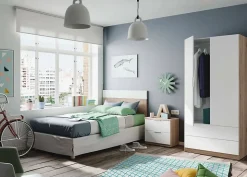 Garde-robe 2 portes Appadu, armoire de chambre 2 tiroirs, Armoire avec tringle à vêtements, 82x52h180 cm, Blanc et Chêne
