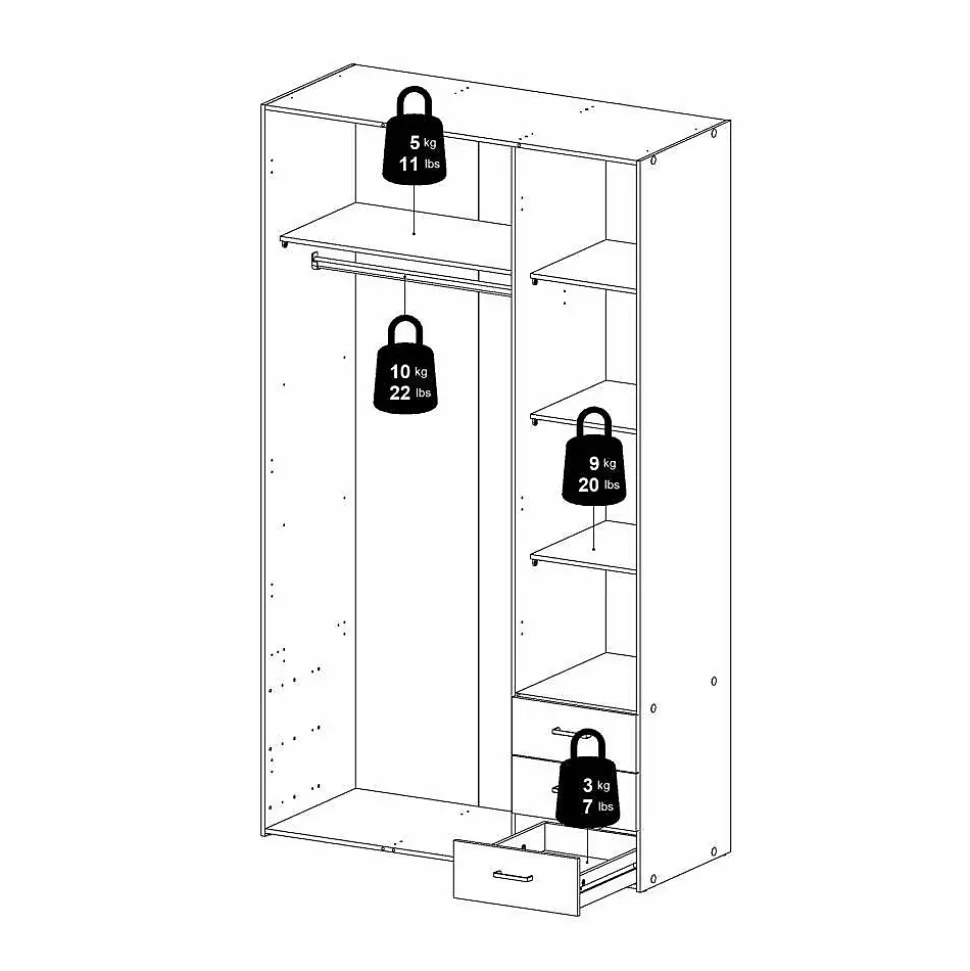 Garde-robe 3 portes Aquilone, Meubles de chambre, Penderie de plain-pied, Placard à vêtements, 115x49 h200 cm, Blanc