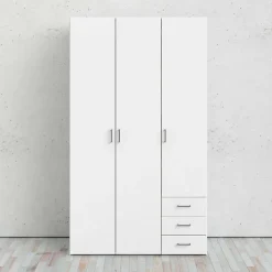 Garde-robe 3 portes Aquilone, Meubles de chambre, Penderie de plain-pied, Placard à vêtements, 115x49 h200 cm, Blanc