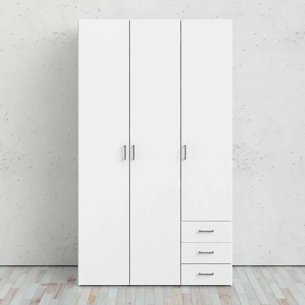 Garde-robe 3 portes Aquilone, Meubles de chambre, Penderie de plain-pied, Placard à vêtements, 115x49 h200 cm, Blanc