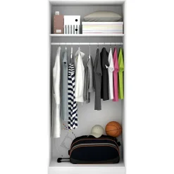 Garde-robe 2 portes Artu, Cintre pour chambre à coucher, Armoire polyvalente, 81x52h184 cm, Blanc