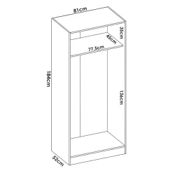 Garde-robe 2 portes Artu, Cintre pour chambre à coucher, Armoire polyvalente, 81x52h184 cm, Blanc