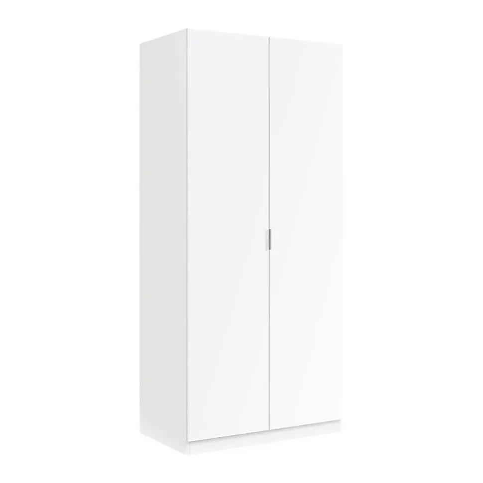 Garde-robe 2 portes Avik, Armoire de Chambre, Meubles de Chambre avec 1 étagère et tringle à vêtements, 82x52h180 cm, Blanc