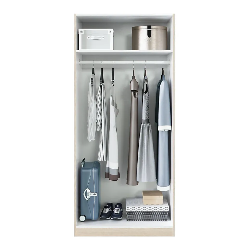 Garde-robe 2 portes Avik, Armoire de chambre, Meubles de chambre avec 1 étagère et tringle à vêtements, 82x52h180 cm, Chêne