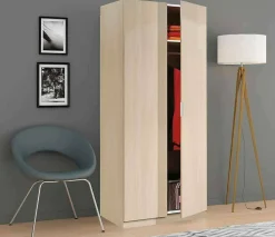 Garde-robe 2 portes Avik, Armoire de chambre, Meubles de chambre avec 1 étagère et tringle à vêtements, 82x52h180 cm, Chêne