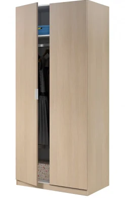 Garde-robe 2 portes Avik, Armoire de chambre, Meubles de chambre avec 1 étagère et tringle à vêtements, 82x52h180 cm, Chêne