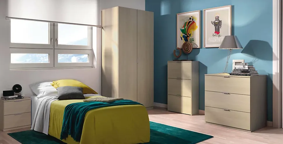 Garde-robe 2 portes Avik, Armoire de chambre, Meubles de chambre avec 1 étagère et tringle à vêtements, 82x52h180 cm, Chêne