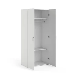 Garde-robe 2 portes Danny, Meubles de chambre, Penderie de plain-pied, Placard à vêtements, 78x50 h175 cm, Blanc
