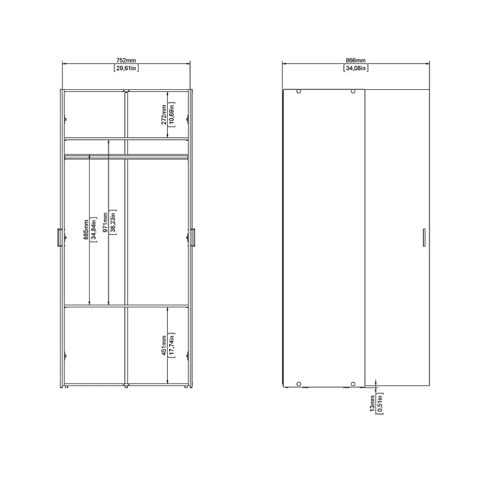 Garde-robe 2 portes Danny, Meubles de chambre, Penderie de plain-pied, Placard à vêtements, 78x50 h175 cm, Blanc
