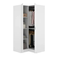 Garde-robe 2 portes Elgon, Armoire d'angle pour chambre à coucher, Armoire d'angle, 91x93h184 cm, Blanc