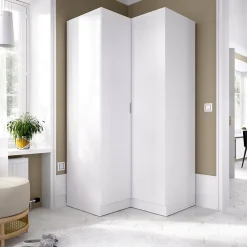 Garde-robe 2 portes Elgon, Armoire d'angle pour chambre à coucher, Armoire d'angle, 91x93h184 cm, Blanc