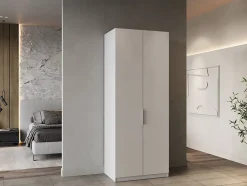 Garde-robe 2 portes Fioretta, Meubles de chambre, Penderie de plain-pied, Placard à vêtements, 79x51 h203 cm, Blanc mat