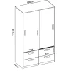 Garde-robe 2 portes Kirogi, Meubles de chambre, Penderie de plain-pied, Placard à vêtements, 120x60 h204 cm, Blanc et Chêne clair