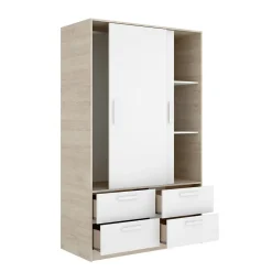 Garde-robe 2 portes Kirogi, Meubles de chambre, Penderie de plain-pied, Placard à vêtements, 120x60 h204 cm, Blanc et Chêne clair