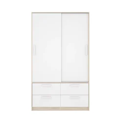 Garde-robe 2 portes Kirogi, Meubles de chambre, Penderie de plain-pied, Placard à vêtements, 120x60 h204 cm, Blanc et Chêne clair
