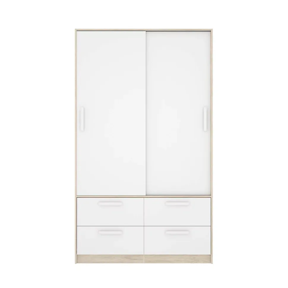 Garde-robe 2 portes Kirogi, Meubles de chambre, Penderie de plain-pied, Placard à vêtements, 120x60 h204 cm, Blanc et Chêne clair
