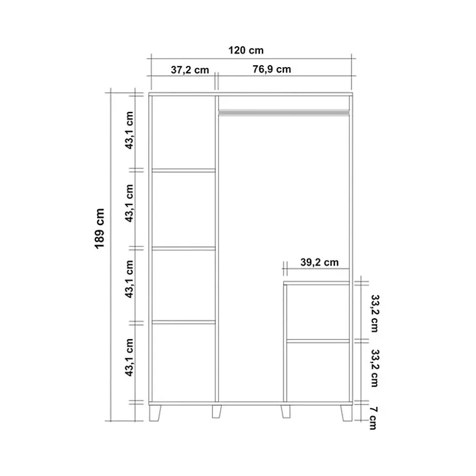 Garde-robe 3 portes Nella, Meubles de chambre, Penderie de plain-pied, Placard à vêtements, 120x48h189 cm, Chêne